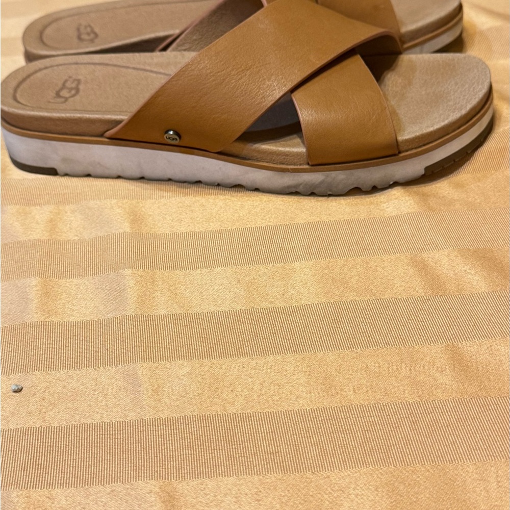 UGG Leather Tan Slide Sandals - Picture 4 of 9